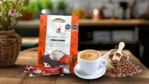 Café DXN 3 en 1 con Ganoderma en taza y empaque original.